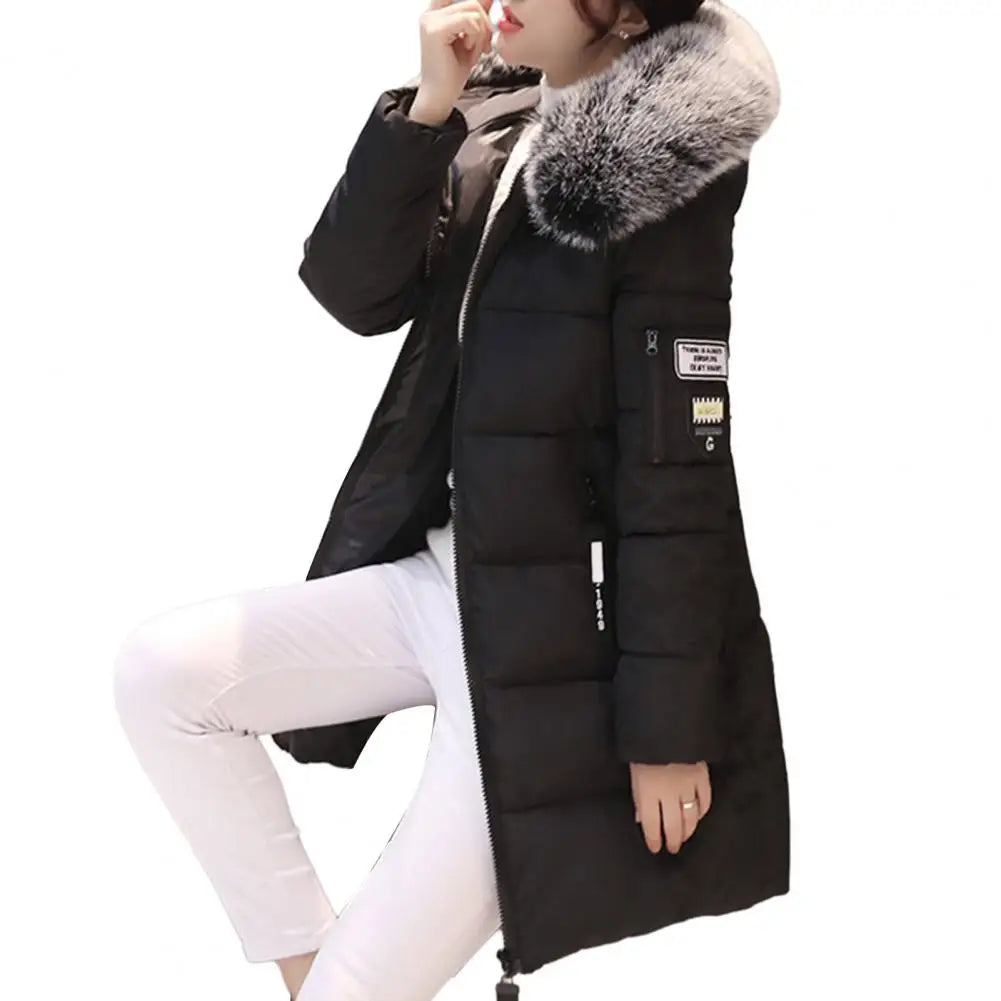 Women Coat Solid Color Thickened Padded Stuffed Hooded