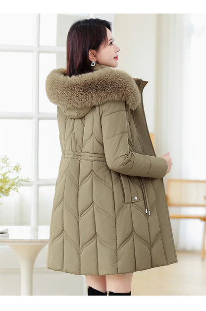 Women Down Cotton Jacket 2025 Mid Long Warm Ladies Outerwear Slim High-End Loose Women.