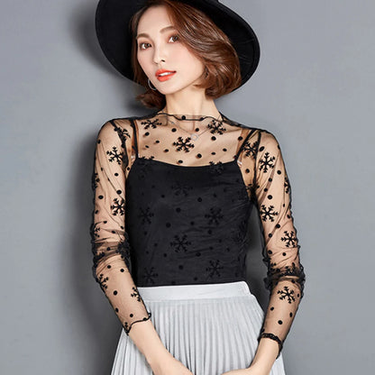 Black Mesh See Through Top For Women Sexy Transparent Top Summer Sun-proof