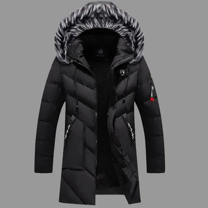 Male Solid Cotton Outwear Coats Men's Thick Fleece Winter Jacket Fashion Fur Hooded Warm Cooton Parka Windbreaker Plus Size 6XL