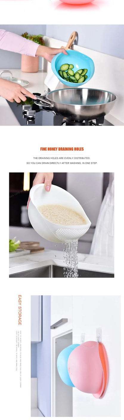 Rice Washing Filter Strainer Basket Colander Sieve Fruit Vegetable Bowl Drainer Cleaning