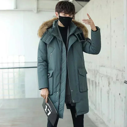 Winter Large Collar Men's Parka Down Jacket 2024 Men's Mid Length Thickened Warm White Duck Down Men's And Women's Outerwear