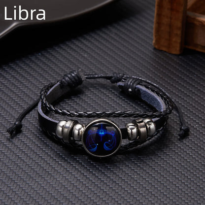 12 Constellation Zodiac Sign Charm Luminous Bracelets Men Women