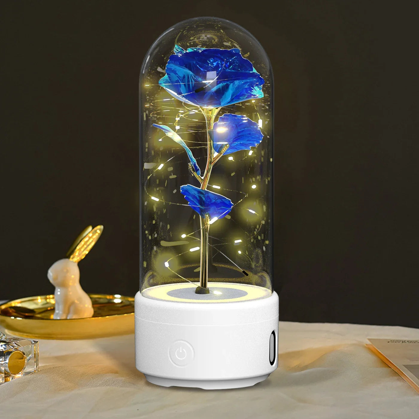 Creative 2 In 1 Rose Flowers Light And Bluetooth Speaker Valentine's Day Gift Rose Luminous Night Light Ornament In Glass lamps