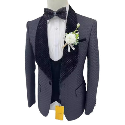 Man Suit Fine Pressed Diamond Men's Wedding Casual Host Suit 3 Pieces   Wedding Suits for Men