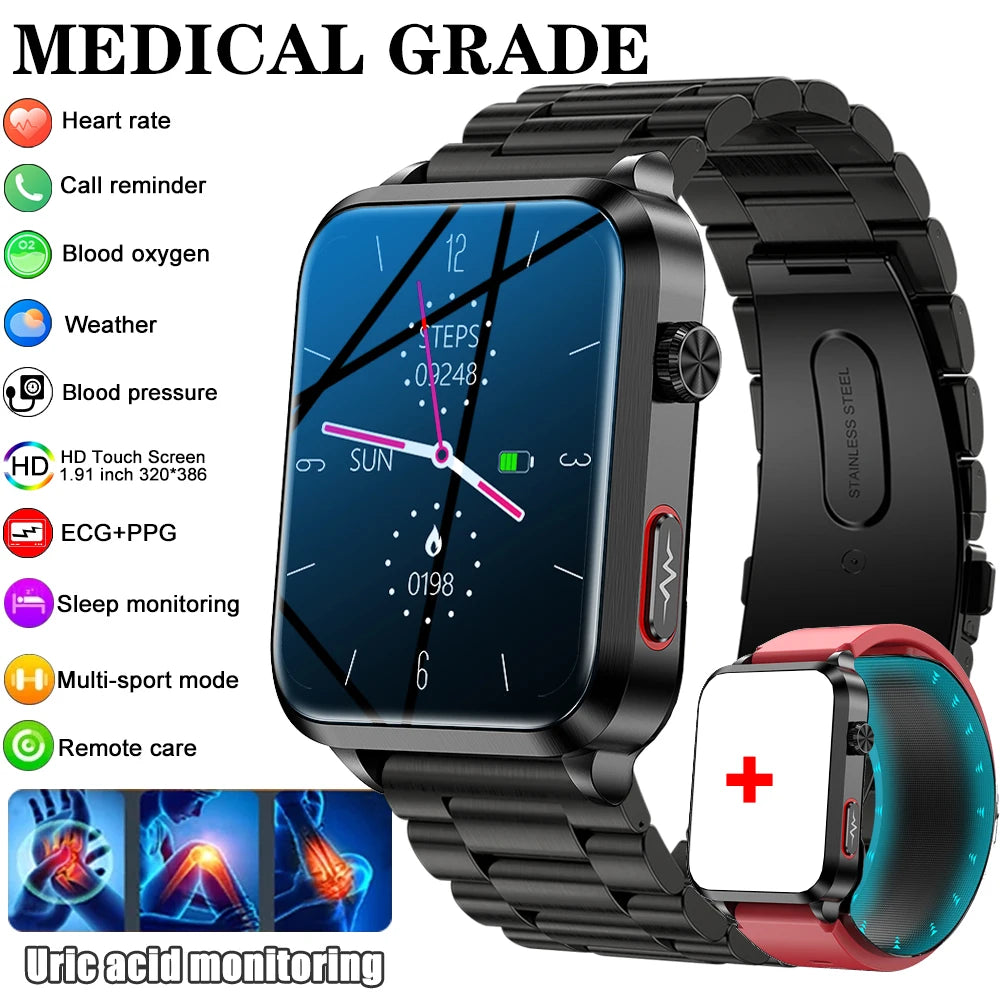 2024 New Medical Grade Smart Watch air Pump ECG True Accurately Blood Pressure Airbag health watch Uric Acid Blood Lipids watch