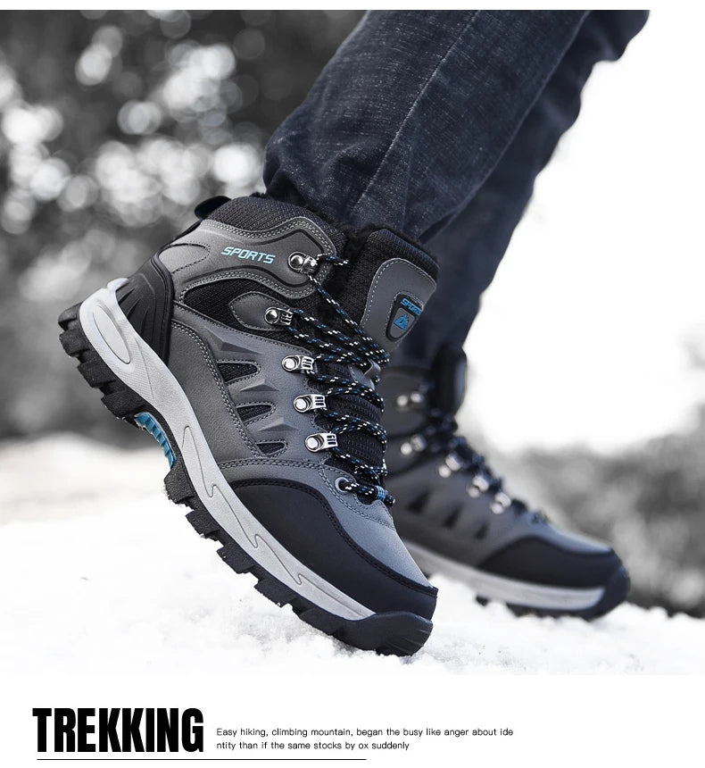 Brand Men Winter Snow Boots Waterproof Sneakers Plush Warm High Top Men's Boots Outdoor Male Hiking Boot Shoe Size 39-47