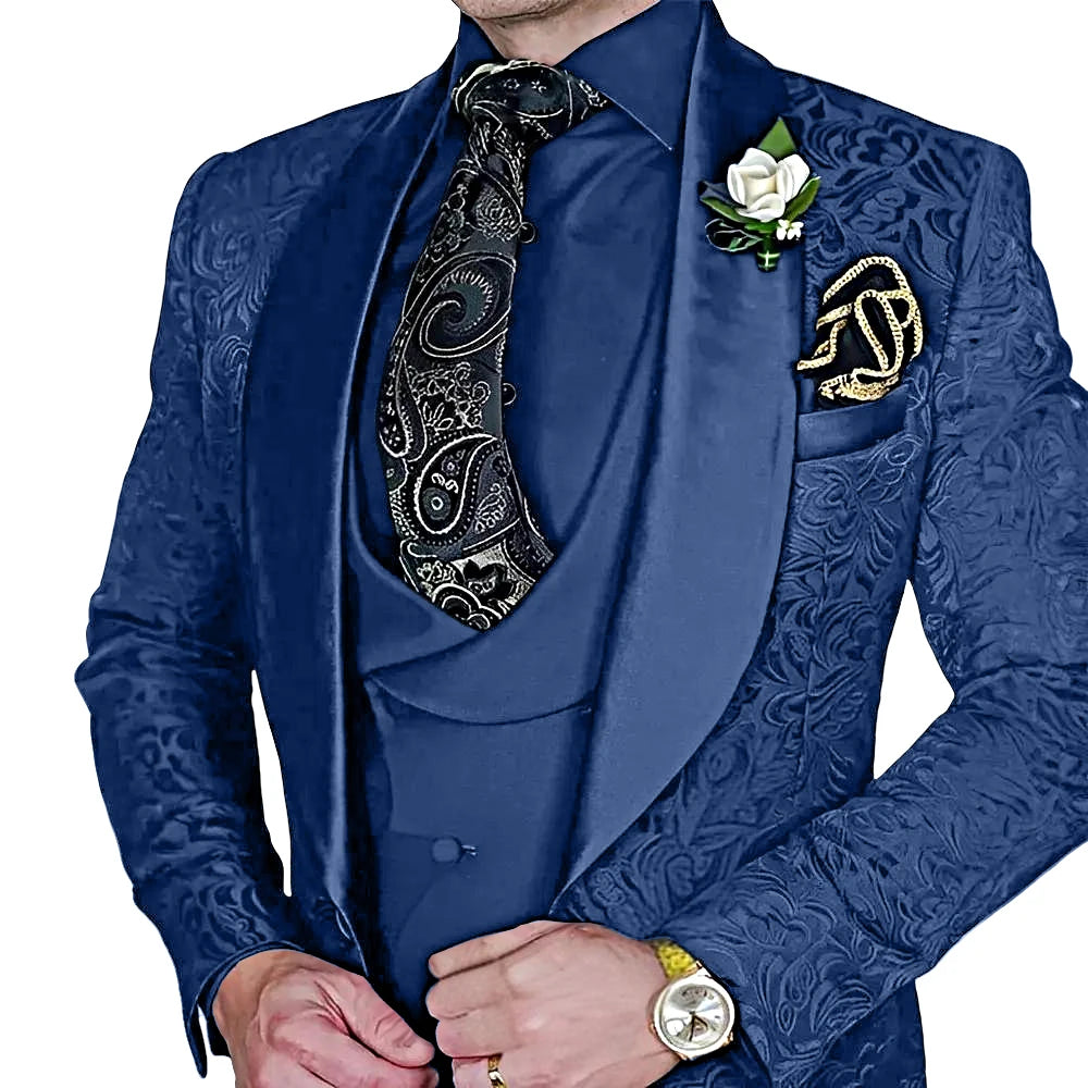 Jacquard Men's 3-piece Suit Set Formal Party Dress Groom's Tuxedo High Quality Elegant Men's Customized Outfit