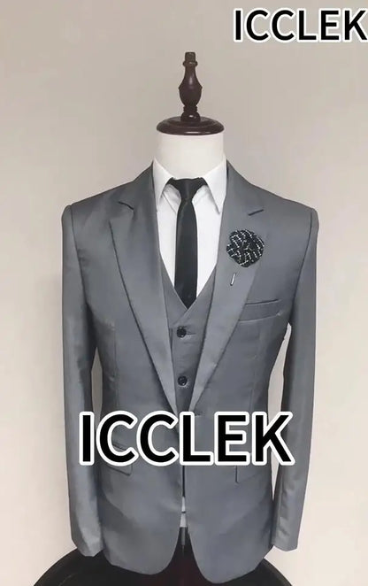 Fashion Handsome Dark Gray Mens Suits Groom Blazer Wedding Suits For.