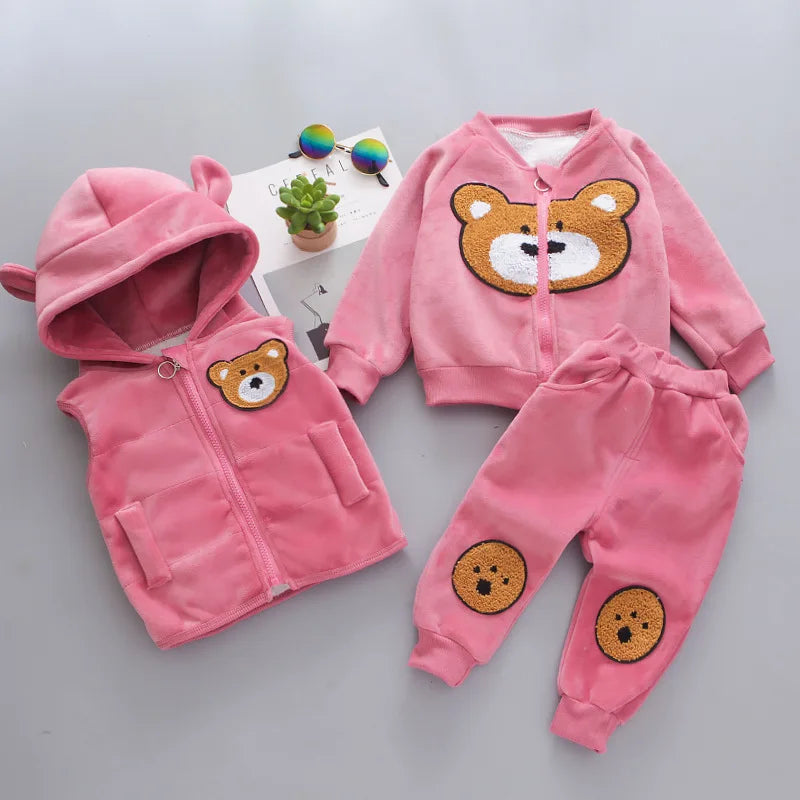 Vest+Coat+Pants 3PCS Tracksuits 1 to 4 Yrs Baby Kids Clothes Autumn Winter Toddler Boys Clothing Sets Kids Casual Girls Outfit