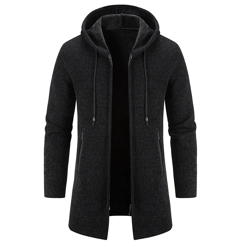 Men Long Sweatercoats Winter Hooded Cardigans Sweaters.