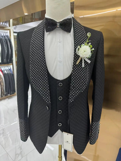 Man Suit Fine Pressed Diamond Men's Wedding Casual Host Suit 3 Pieces   Wedding Suits for Men