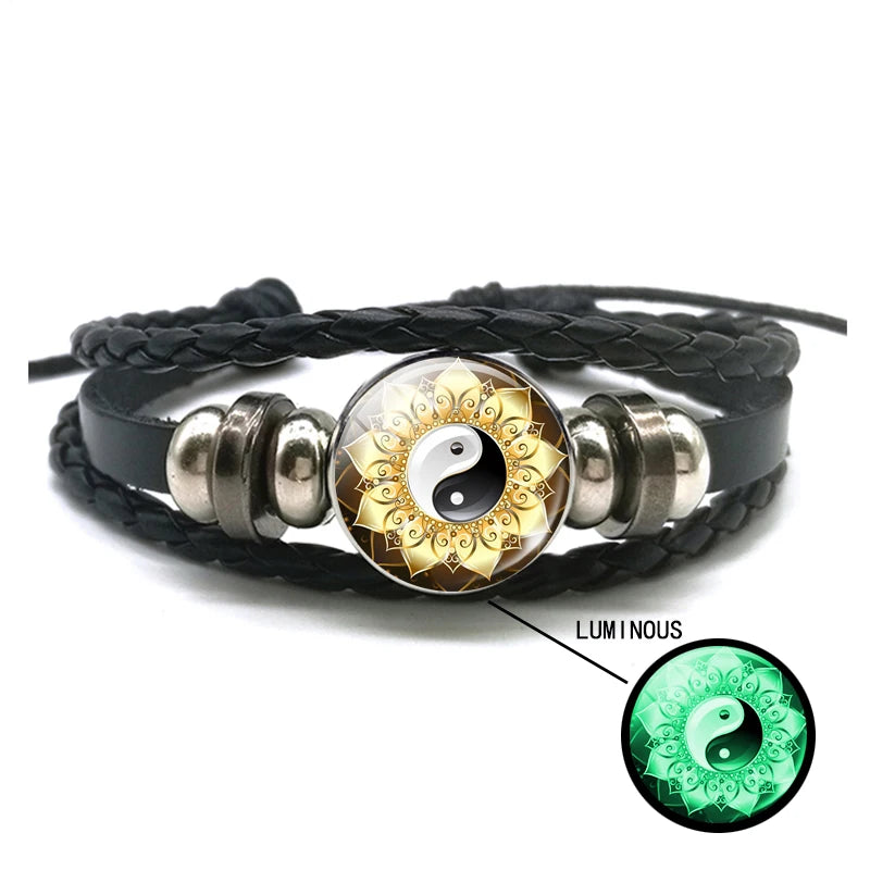 Luminous Braided Leather Bracelet Vintage Snap Button Bracelet Men Women Handmade Accessories