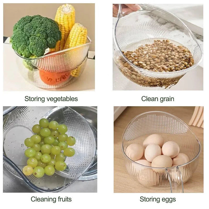 Kitchen Multi-Function Rice Washing Spoon Plastic Vegetable Basin Fruit Sieve Washing Basin Drain Basket Home Acceesories Tools