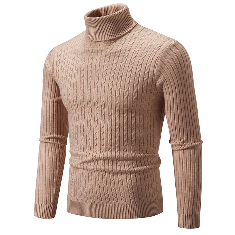 New Men's High Neck Sweater Solid Color Pullover Knitted Warm Casual