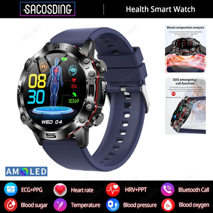 2024 New Smart Watch Men Blood Lipids Uric Acid Health ECG+PPG Fitness Tracker Clock HD Bluetooth Call Sport Altitude Smartwatch