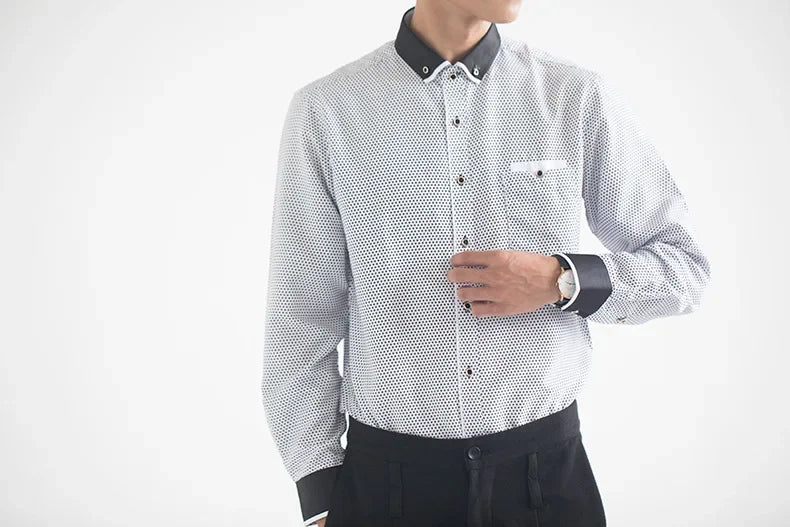 White Big Size 5XL Men Dress Shirt 2024 New Long Sleeve Slim Fit Button Down Collar Good Quality Printed Business Shirts