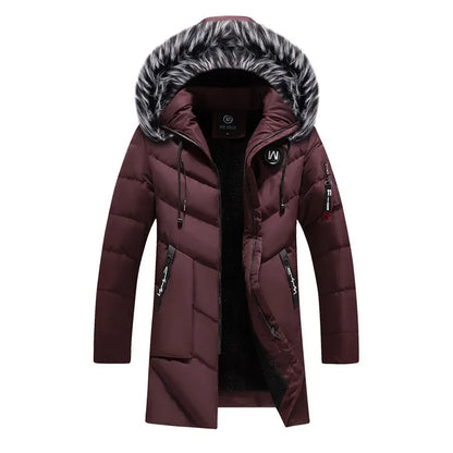 Male Solid Cotton Outwear Coats Men's Thick Fleece Winter Jacket Fashion Fur Hooded Warm Cooton Parka Windbreaker Plus Size 6XL