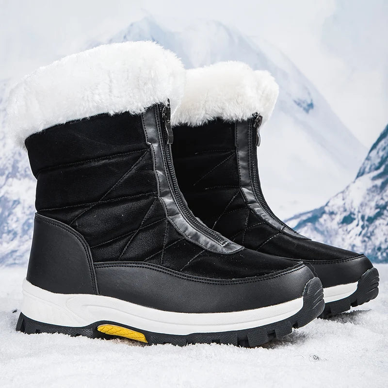 Winter New Women's Boots Thick Soled Shoes Warm High Cut Snow Boots Outdoor White Plush Comfortable Waterproof Fur Walking Shoes