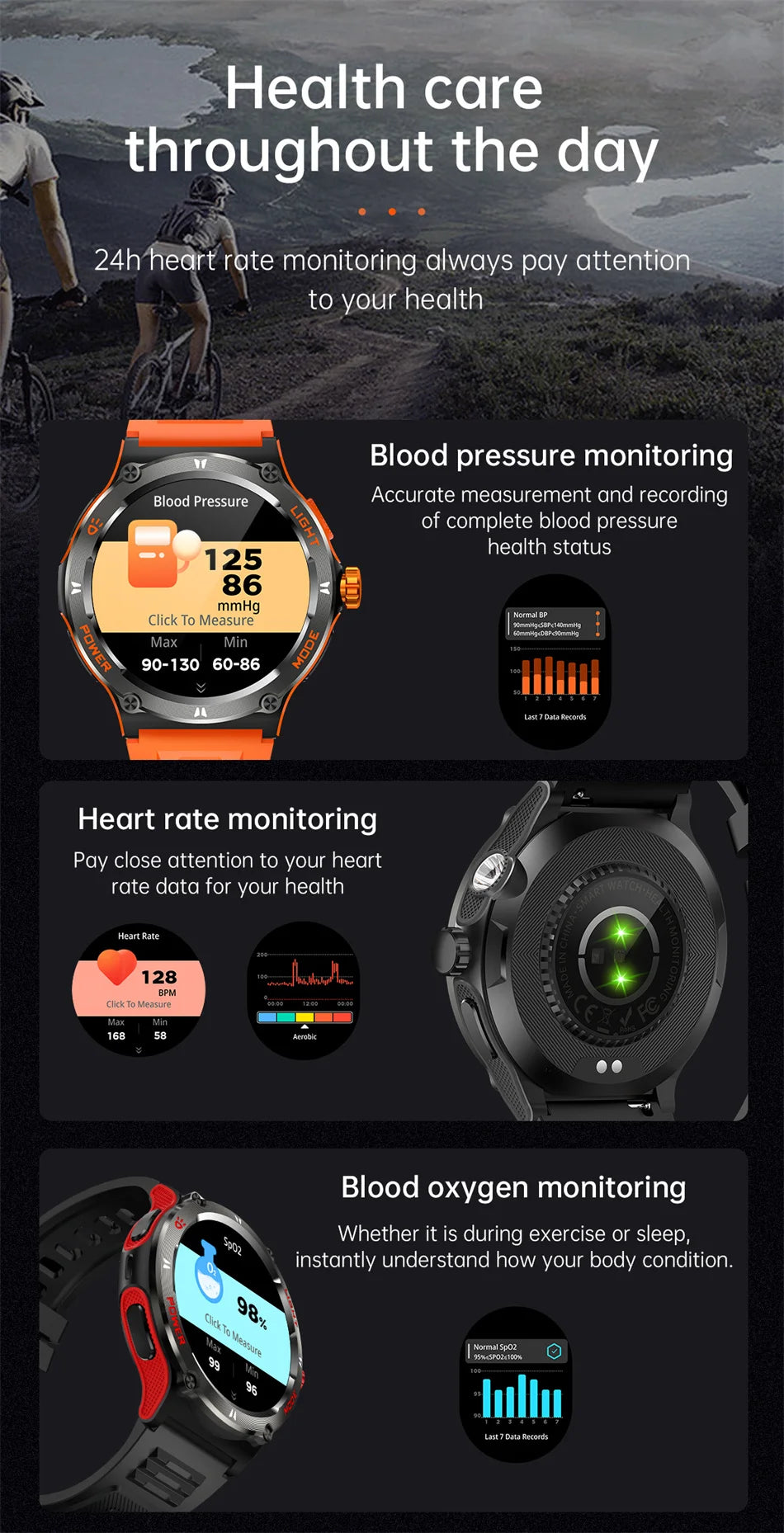 Smart Watch 3ATM Waterproof 1.53" KT76 Men Sport Compass LED Flashlight Heart Rate Health Sleep Analysis Bluetooth Call Watch