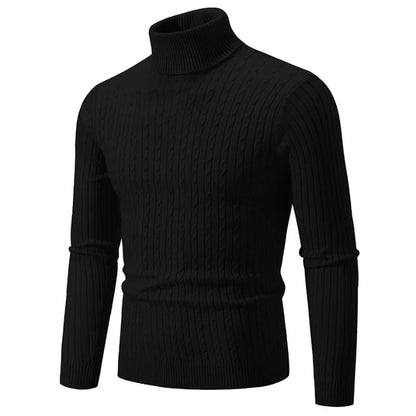 New Men's High Neck Sweater Solid Color Pullover Knitted Warm Casual