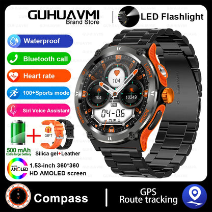 Smart Watch 3ATM Waterproof 1.53" KT76 Men Sport Compass LED Flashlight Heart Rate Health Sleep Analysis Bluetooth Call Watch