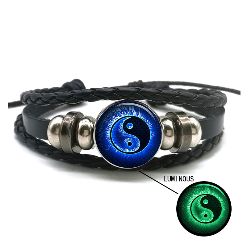 Luminous Braided Leather Bracelet Vintage Snap Button Bracelet Men Women Handmade Accessories