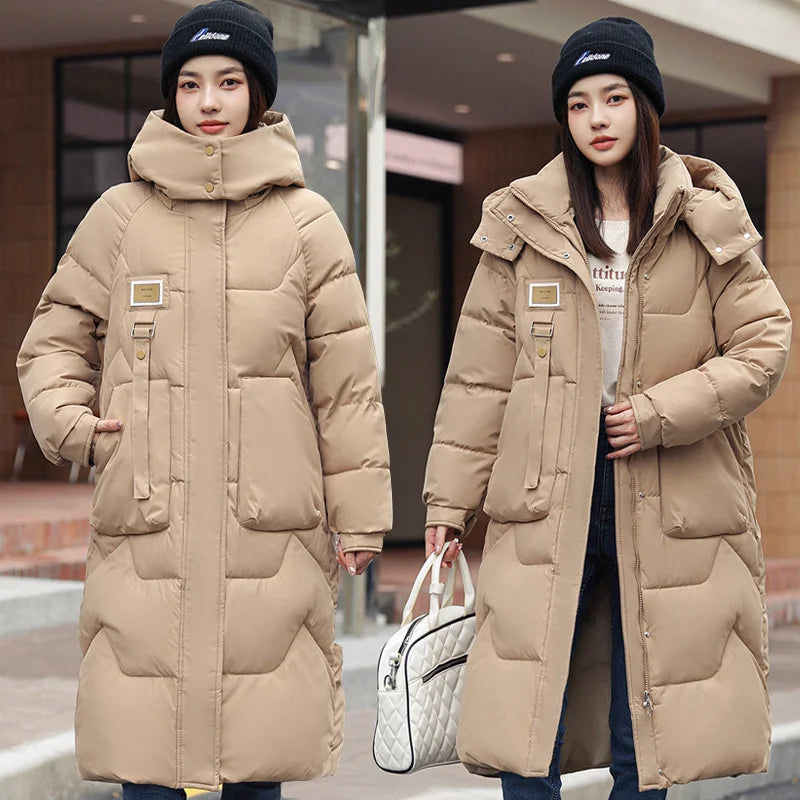 New Winter Women Jacket Long Parkas Female Down Cotton Hooded Overcoat Thick.