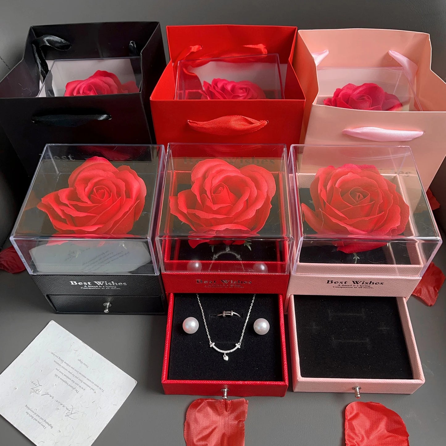 2025 Valentine Gift Box Sparkling Heart Love Necklace with Luxurious Rose Gift Boxes ForGirlfriend Mom Romantic Package Case