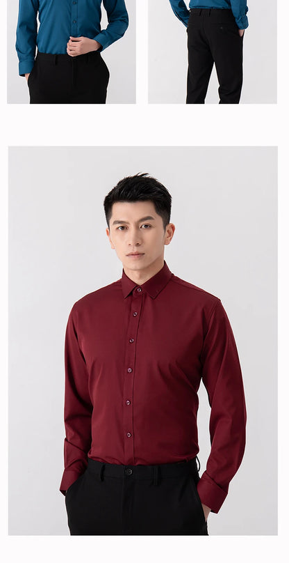 New Men's Solid Color Business Shirt Formal Fashion Thin Classic Basic Casual Slim White Long Sleeve Social Shirt Brand Clothes