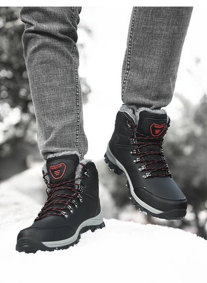 Brand Men Winter Snow Boots Waterproof Sneakers Plush Warm High Top Men's Boots Outdoor Male Hiking Boot Shoe Size 39-47