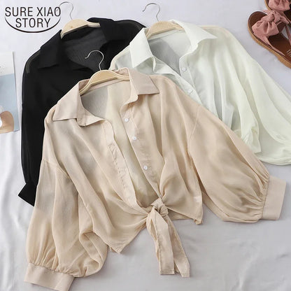 Women Chiffon Blouses 2025 Casual Stand Collar