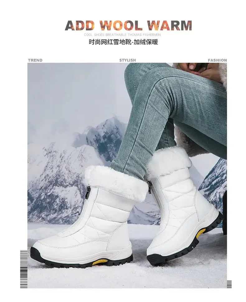 Winter New Women's Boots Thick Soled Shoes Warm High Cut Snow Boots Outdoor White Plush Comfortable Waterproof Fur Walking Shoes