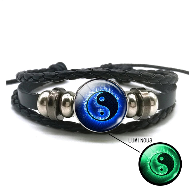 Luminous Braided Leather Bracelet Vintage Snap Button Bracelet Men Women Handmade Accessories