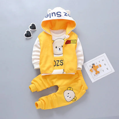 New Autumn Winter  Baby Girl Clothes Children Boys Thickened Hooded Vest T-Shirt Pants 3Pcs/Sets Toddler Costume Kids Tracksuits