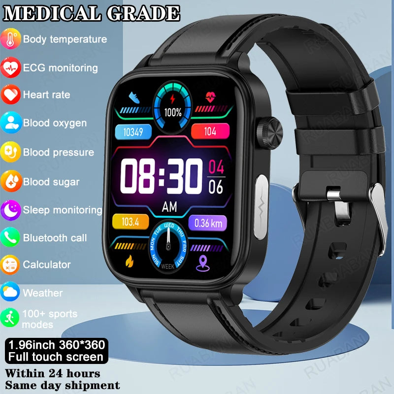 2024 New Medical Grade Smart Watch Women Blood Lipid Uric Acid Monitor Bluetooth Call SOS Watches Sport Health Smartwatch Men