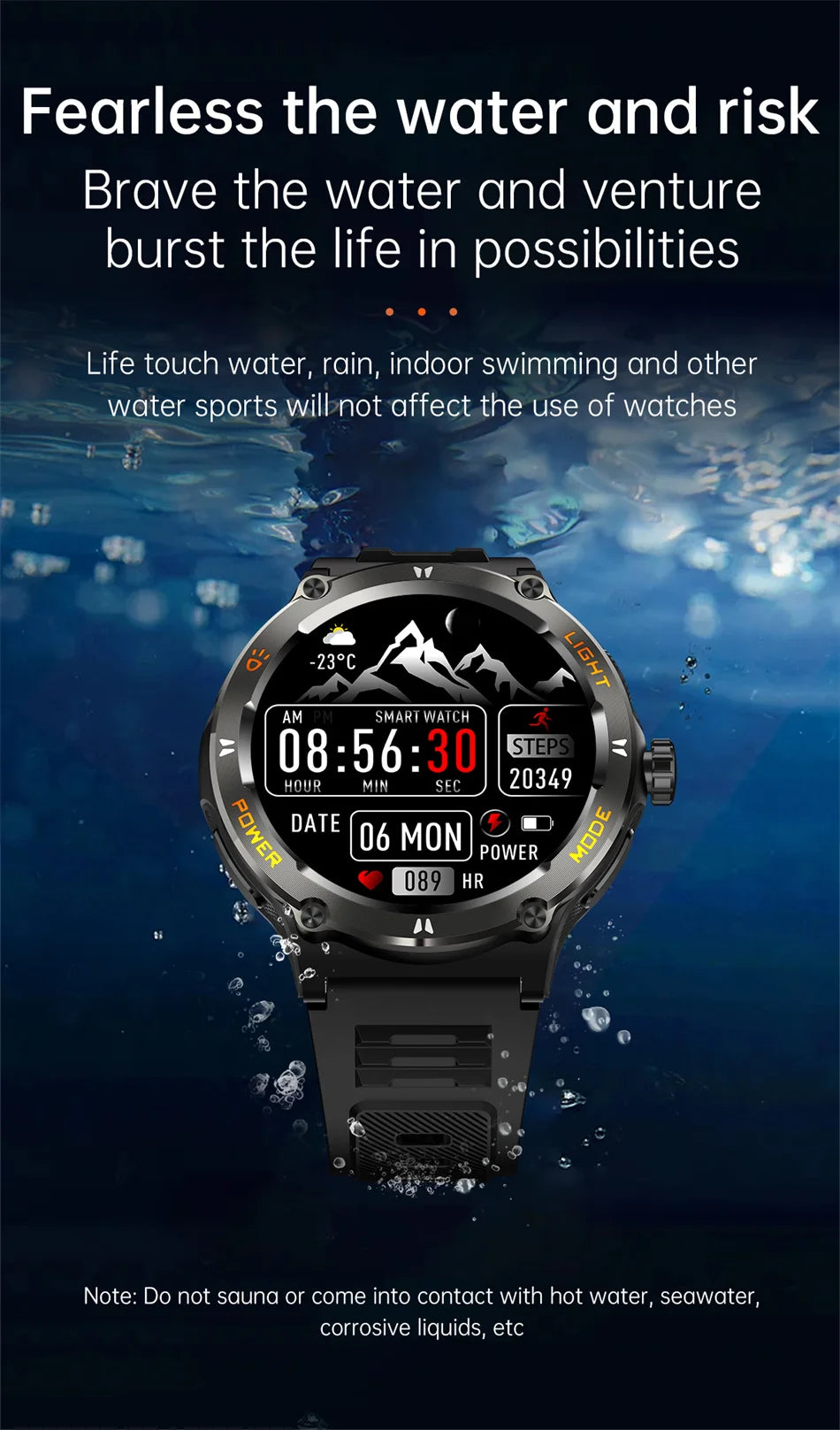 Smart Watch 3ATM Waterproof 1.53" KT76 Men Sport Compass LED Flashlight Heart Rate Health Sleep Analysis Bluetooth Call Watch