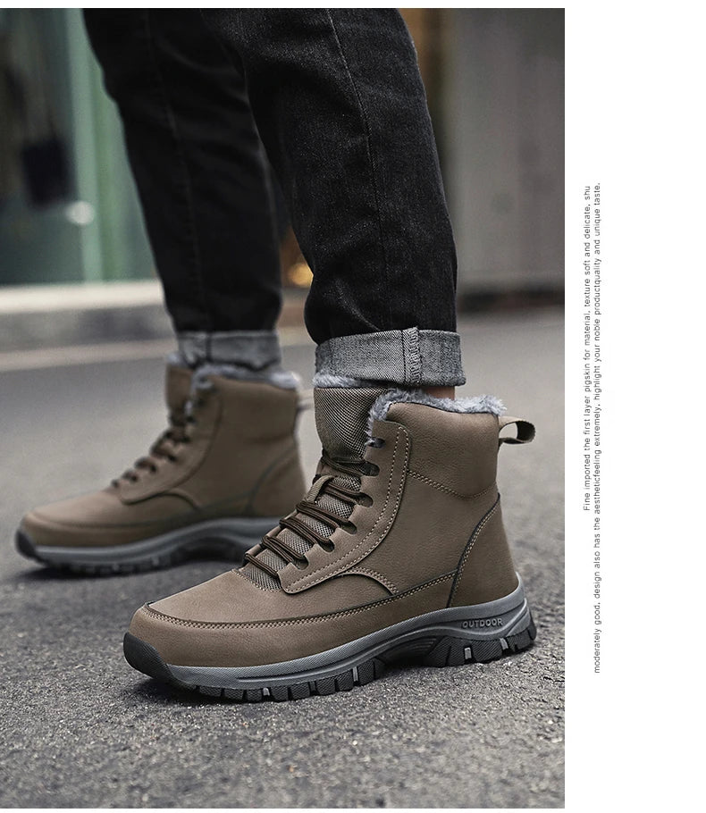 New Men Winter Snow Boots For Waterproof Leather Sneakers Super Warm Men's Boots Outdoor Male Hiking Boots Work Shoes Size 39-48