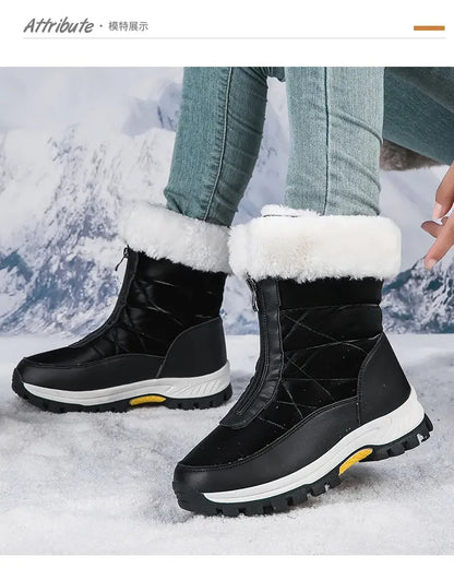 Winter New Women's Boots Thick Soled Shoes Warm High Cut Snow Boots Outdoor White Plush Comfortable Waterproof Fur Walking Shoes