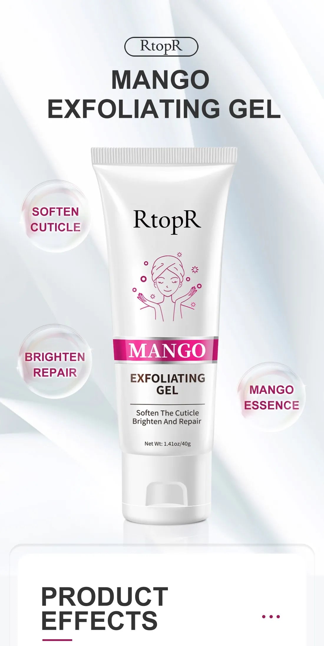 RtopR Facial Exfoliating Gel Facial Clean Cream Facial Scrub Blackhead Grease Dirt Oil Control Repairs Evens Tone Pore Tighten