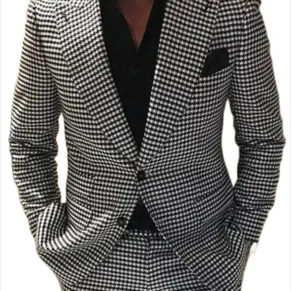 2 Piece Plaid Men Suits for Wedding Houndstooth.