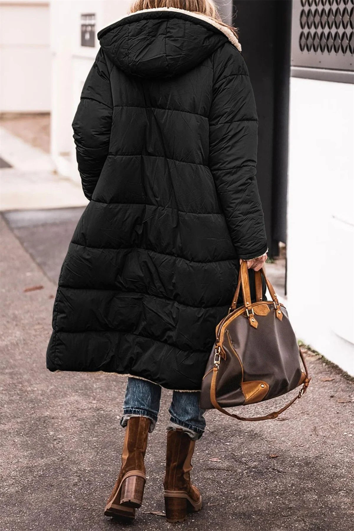 Winter Hooded Quilted Jacket For Women Solid Reversible Long Sleeve Thick Coat Warm Fashion.