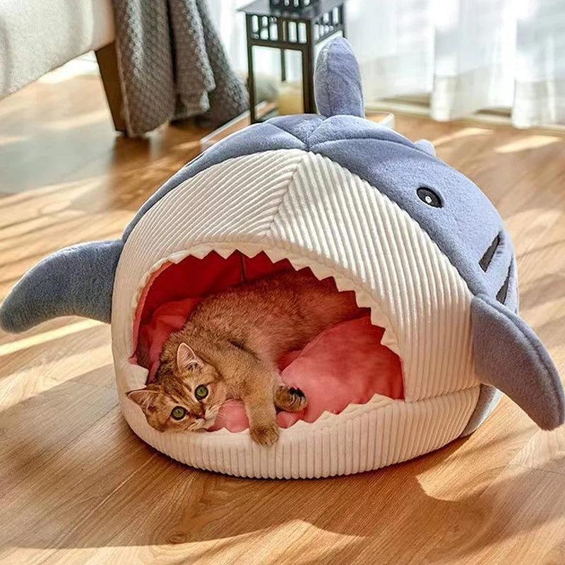 Warm Cat Beds Cartoon Shark Pet Cave Beds Sweet Kittens Basket Cushion Cat