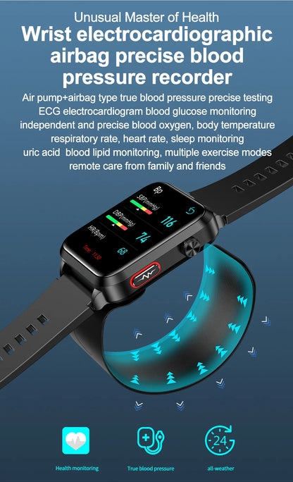 2024 New Medical Grade Smart Watch air Pump ECG True Accurately Blood Pressure Airbag health watch Uric Acid Blood Lipids watch