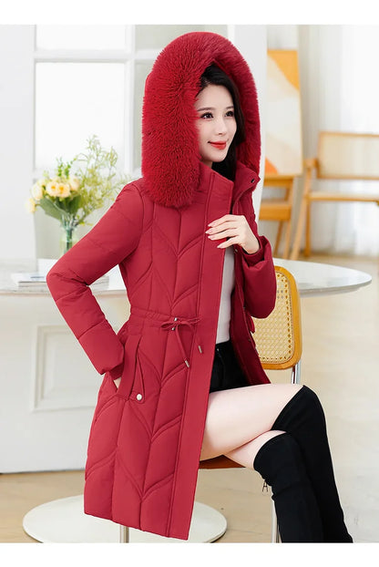 Women Down Cotton Jacket 2025 Mid Long Warm Ladies Outerwear Slim High-End Loose Women.