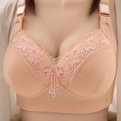 New large size luxury women's bra push up lace lace without steel ring comfortable breathable adjustable ladies underwear