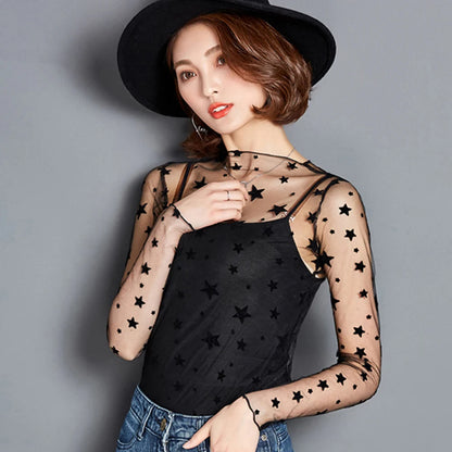 Black Mesh See Through Top For Women Sexy Transparent Top Summer Sun-proof