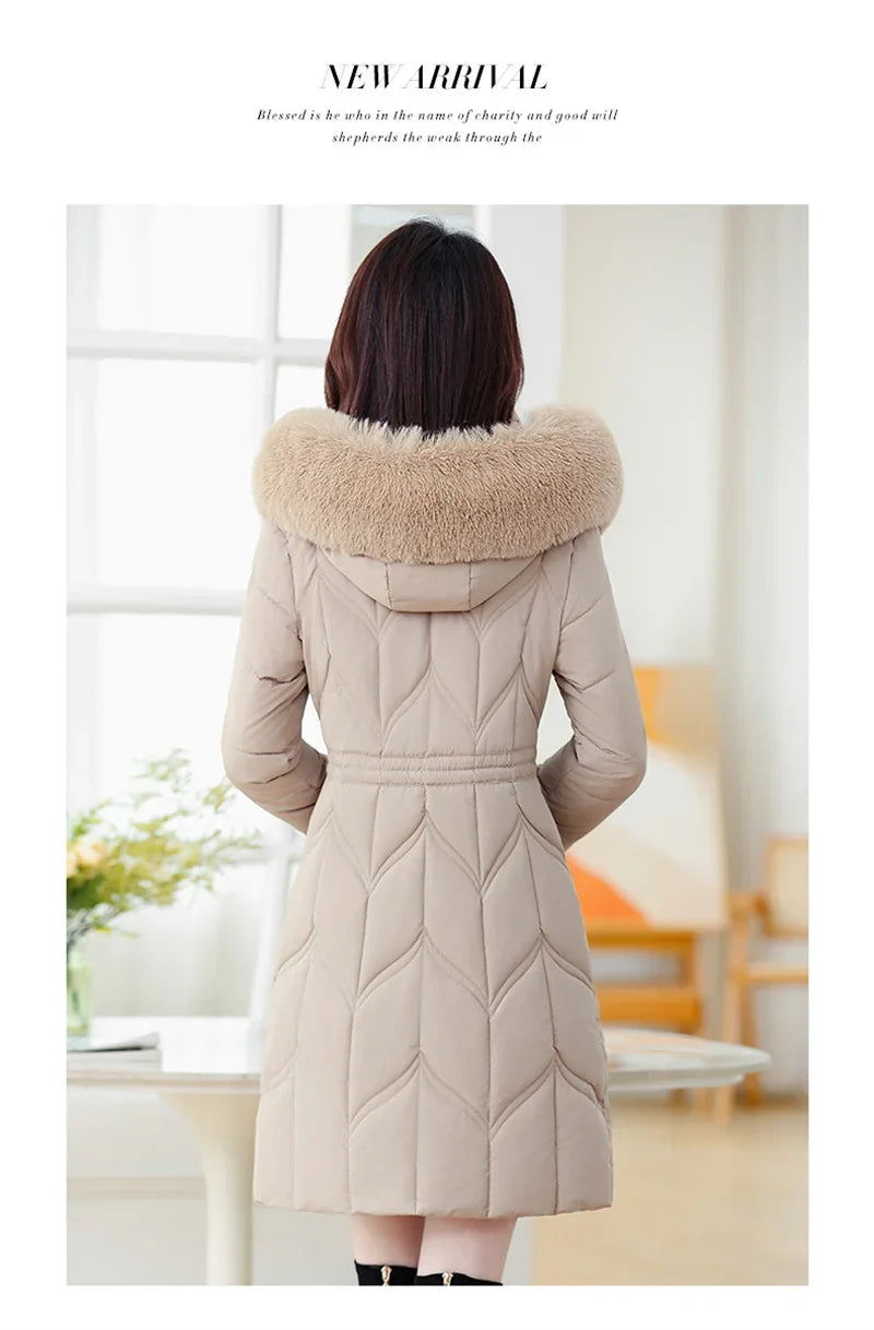 Women Down Cotton Jacket 2025 Mid Long Warm Ladies Outerwear Slim High-End Loose Women.