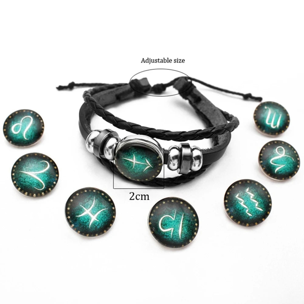 12 Constellation Zodiac Sign Charm Luminous Bracelets Men Women