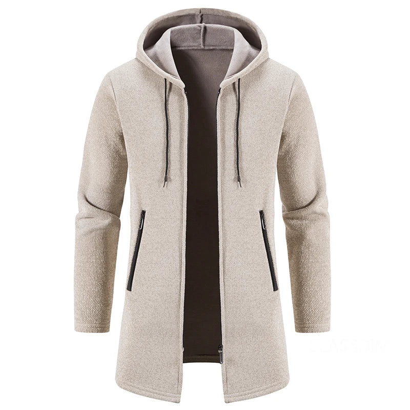 Men Long Sweatercoats Winter Hooded Cardigans Sweaters.